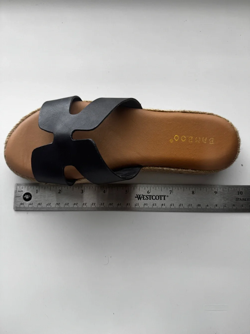 Bamboo‎ Womens H Band Platform Slide Sandals Size 7 Black Tan